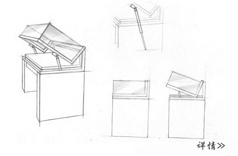 平板式基座上的桌面玻璃展示柜，帶鉸鏈開口